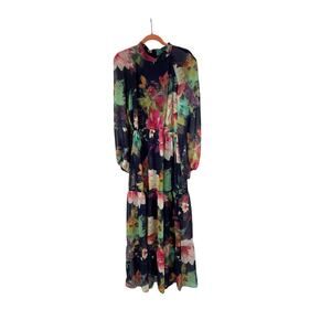 Melonie T Mulicolor Floral Long Sleeve Dress Womens 12 Watercolor